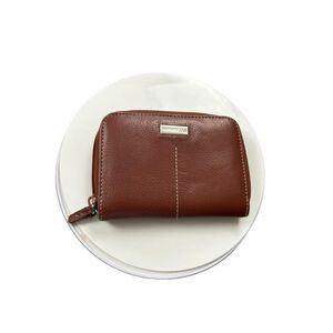 Kenneth Cole Brown Leather Zip-Around Wallet With Card Slots & Snap Pockets